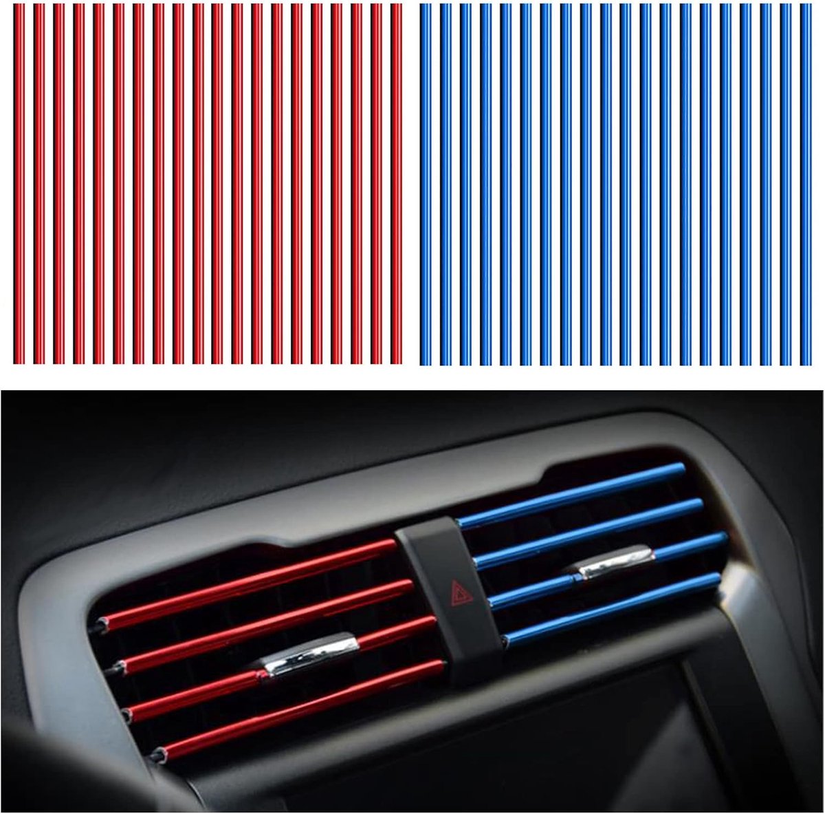 Image of 40Pcs Auto Interieur Moulding Trim Strips 20cm Luchtuitlaat Trim Strip DIY Auto Interieur Stripes Luchtventilatie Decoratie PVC Auto Styling Luchtvent Grille Trim Strip (Rood+Blauw)