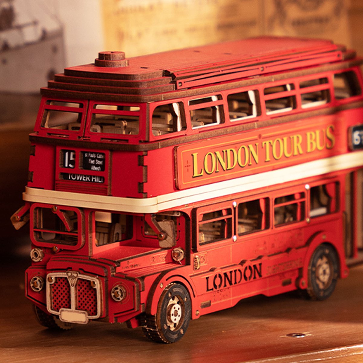 Robotime Rolife London Tour Bus TGM02 - Knutselen - Londen bus - DIY - Houten bouwpakket - Volwassenen - Creatief - Voertuigen — afbeelding 6
