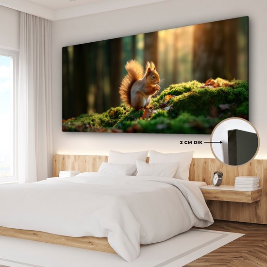 Tableau sur toile 200x100 cm - Décoration murale exclusive Écureuil - Noix - Herbe - Décoration murale salon - Décoration chambre - Accessoires chambre - Peintures sur toile
