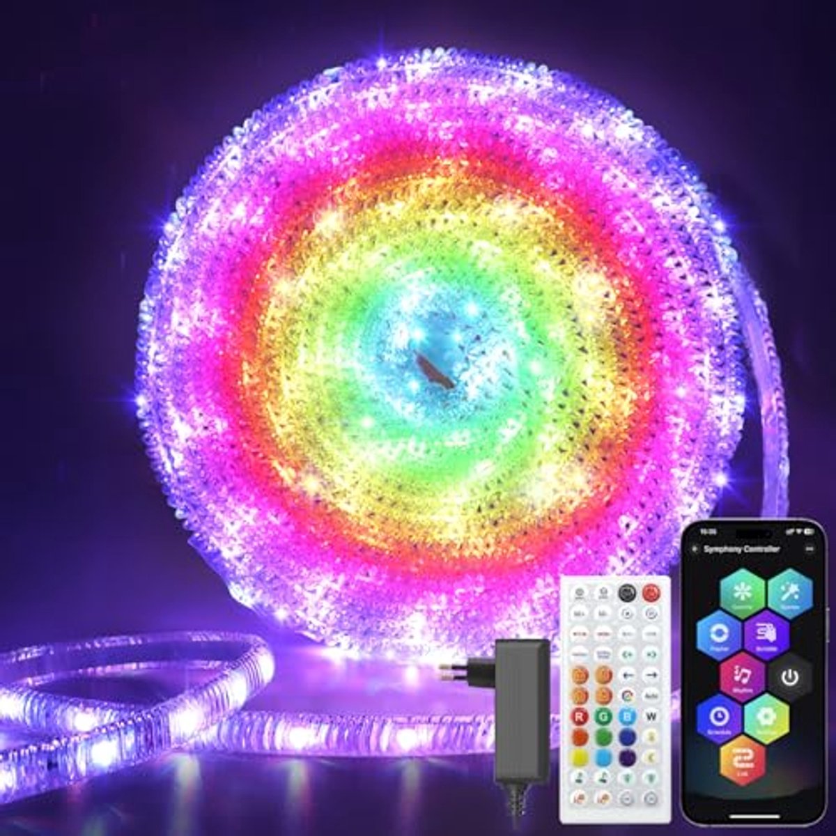 10m Kristallen RGB LED Strip met Afstandsbediening en App - Waterdicht, Muzieksynchronisatie en Kleurverandering voor Feest