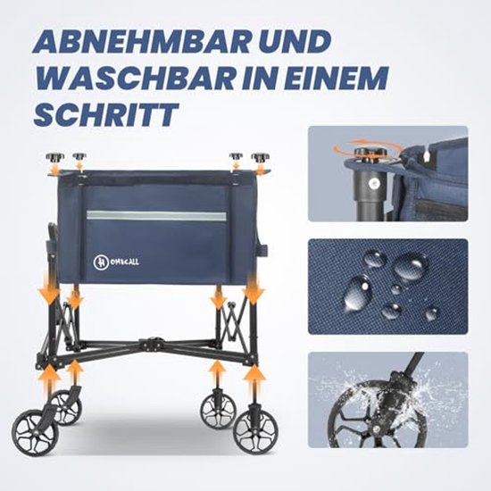 Opvouwbare Bolderkar voor 100 kg - Handwagen met Verstelbare Handgreep en Reflecterende Strepen voor Strand en Tuin van Opvouwbare Bolderkar — afbeelding 3