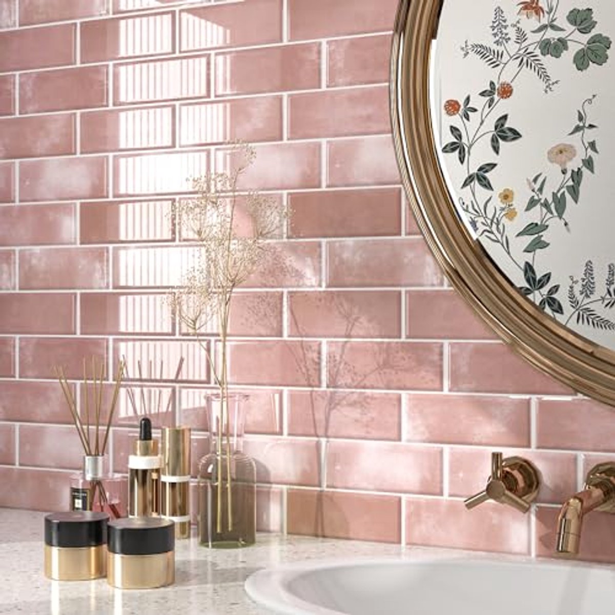 Zelfklevende Tegelstickers voor Keuken en Badkamer - Roze 3D Wandtegels - 30 x 30 cm - Pac