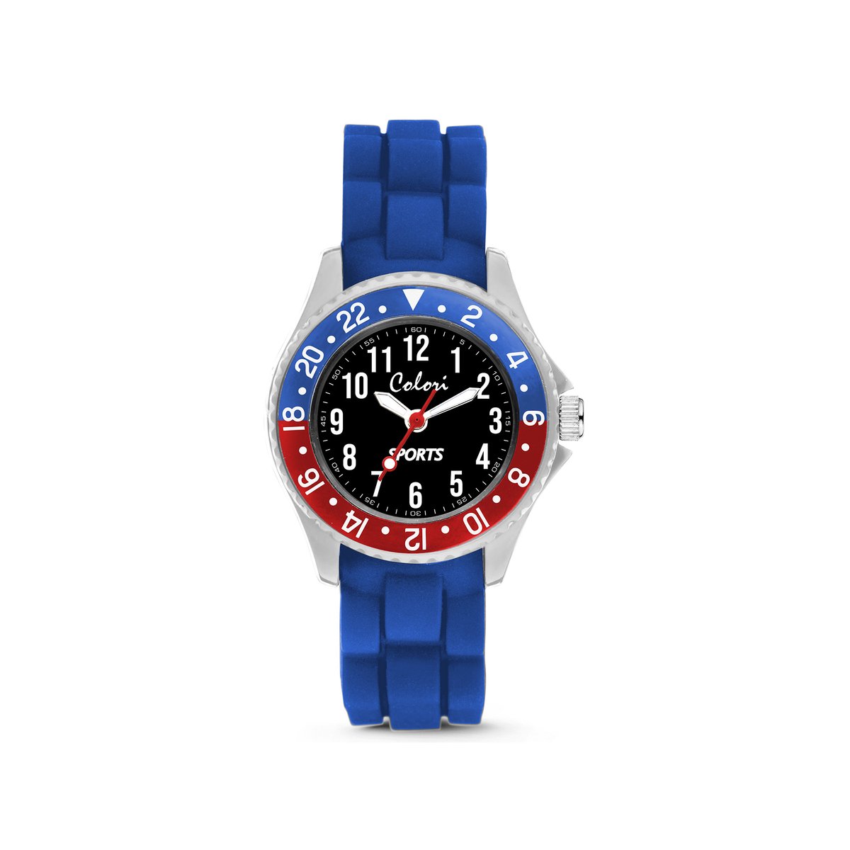 Colori 5-CLK126 Kinderhorloge - Sport - 30 mm - 20 mm Wijzerplaat - Siliconen band - Verstelbaar van 15 t-m 19cm - Blauw - Rood