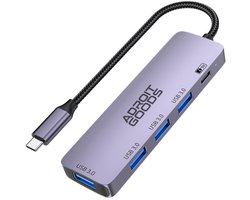 AdroitGoods USB-C hub – 4 poorten – 5Gbps – met 5V voeding – Type-C 5-in-1 USB 3.0 Hub – grijs