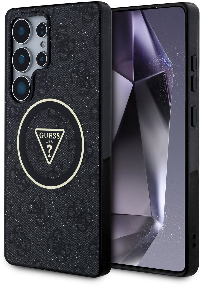 Guess IML 4G Glitter en Triangle Logo geschikt voor Samsung Galaxy S25 Ultra - Geschikt voor MagSafe - Grijs