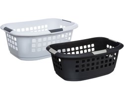 5Five Wasmanden set - 2 stuks - extra groot - grijs/wit - kunststof - 51 liter - 67 x 47 x 27 cm