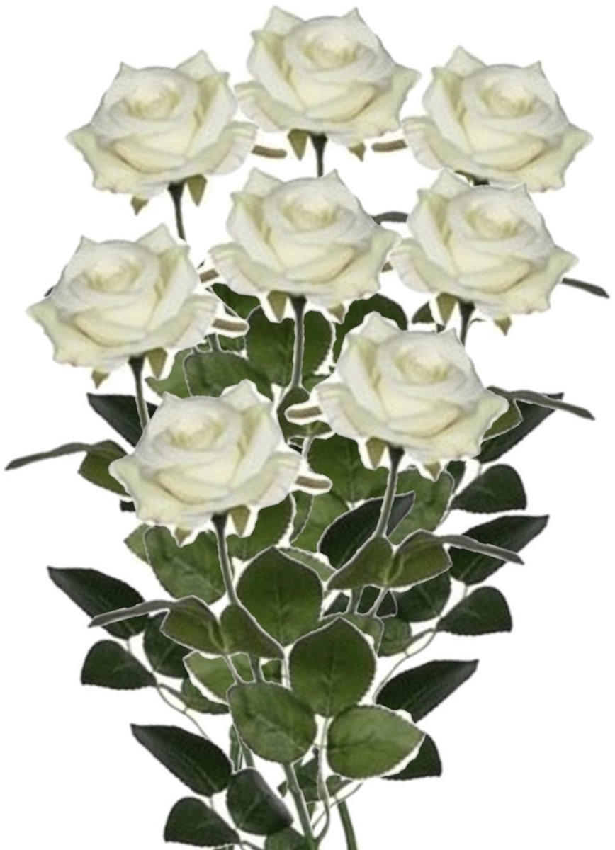 Mica Decorations kunstroos kunstbloemen - 8x - creme wit - 66 cm - boeketten - rozen