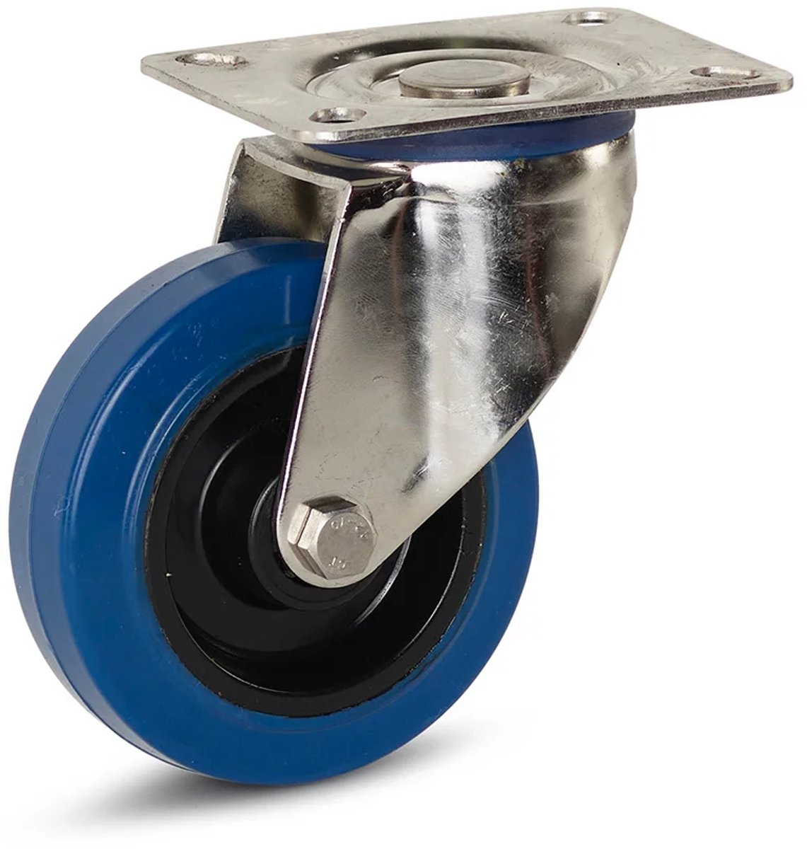 Elastisch rubber RVS zwenkwiel met topplaat - 100mm - 100kg