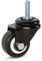 Zwart PU zwenkwiel met schroefdraad - 50mm - 60kg