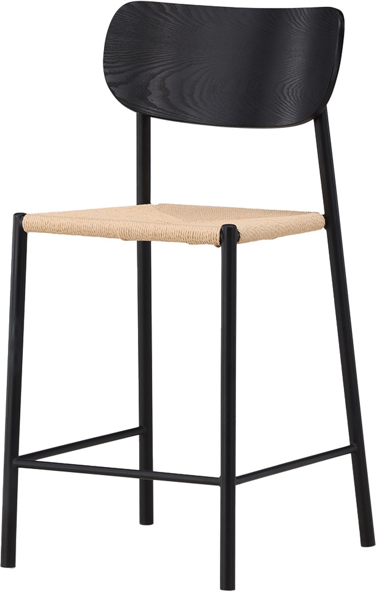 Nest living Rian Barkruk - Rotan Zitting - Zwart - Kookeiland - Keuken - Zithoogte 67 cm