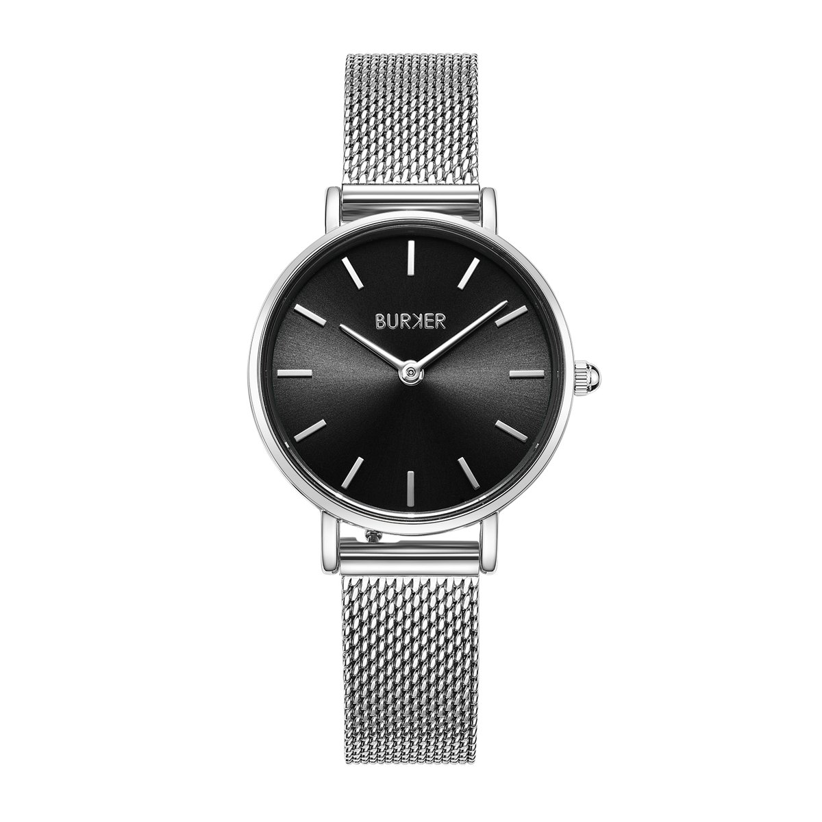 BURKER Ruby Petite Horloge Dames - Rond - Zilver Zwart - Milanese Band - 28 mm