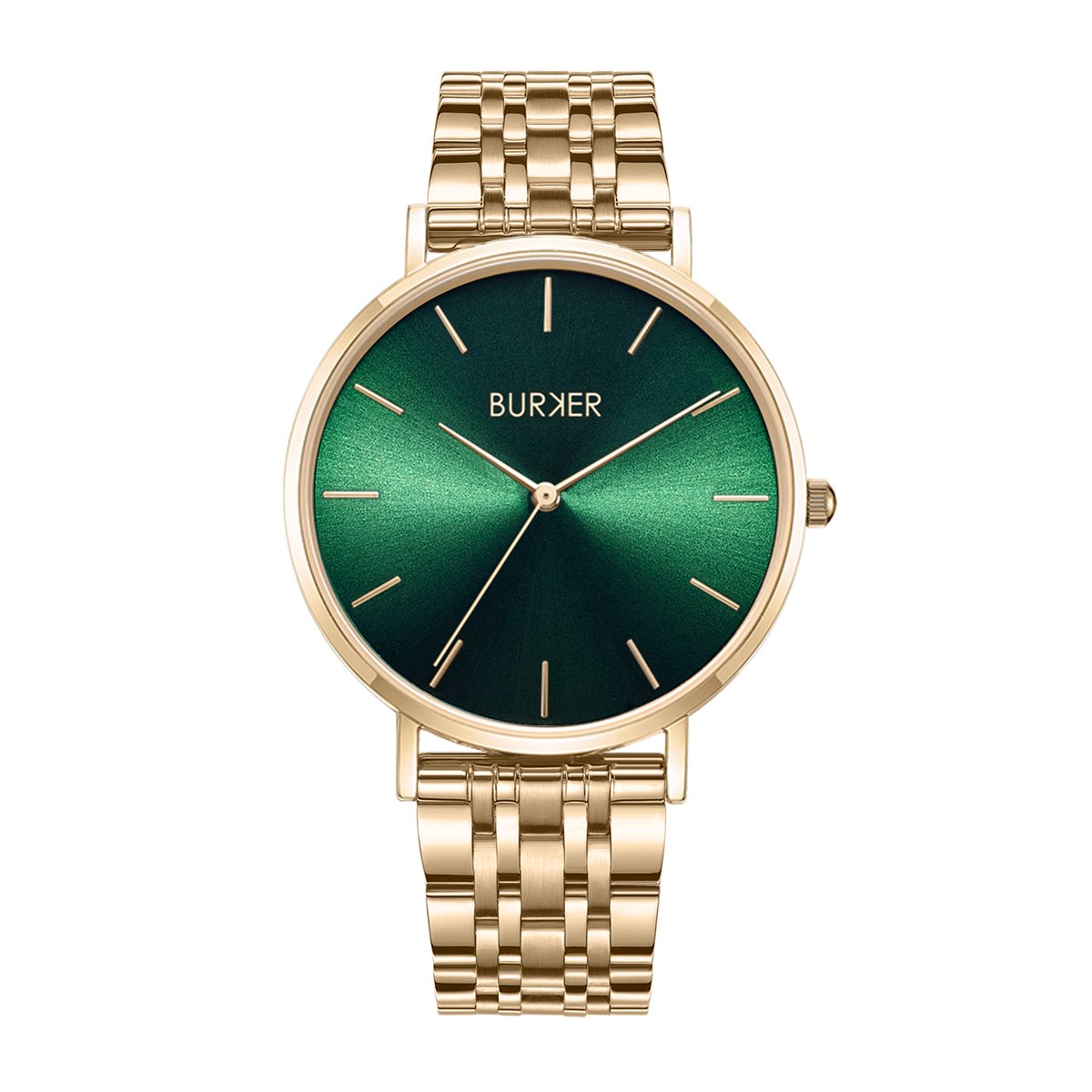 BURKER Ruby Horloge Dames - Rond - Goud Groen - Schakelband - 38 mm