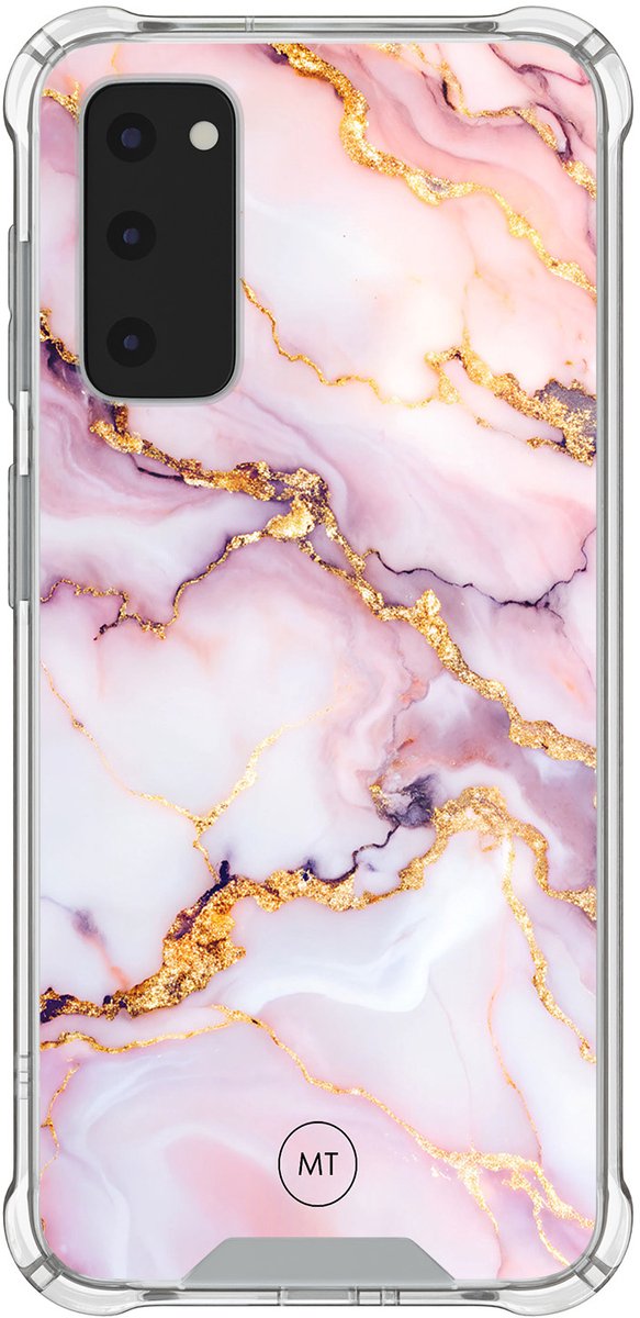 Hoesje (shockproof) geschikt voor Samsung Galaxy S20 FE - Marble pink - Extra sterke case - TPU/polycarbonaat - Marmer - Roze, Transparant