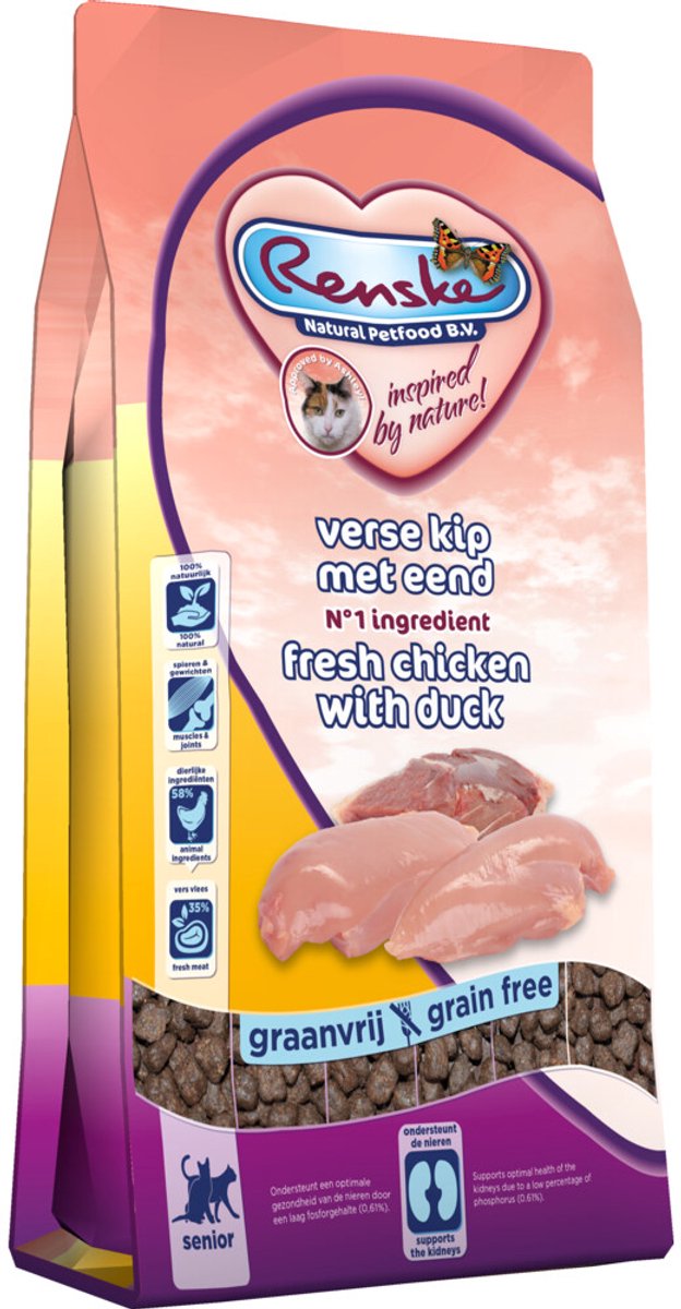 Renske Super Premium Senior Kattenvoer Kip & Eend – 1,5 kg