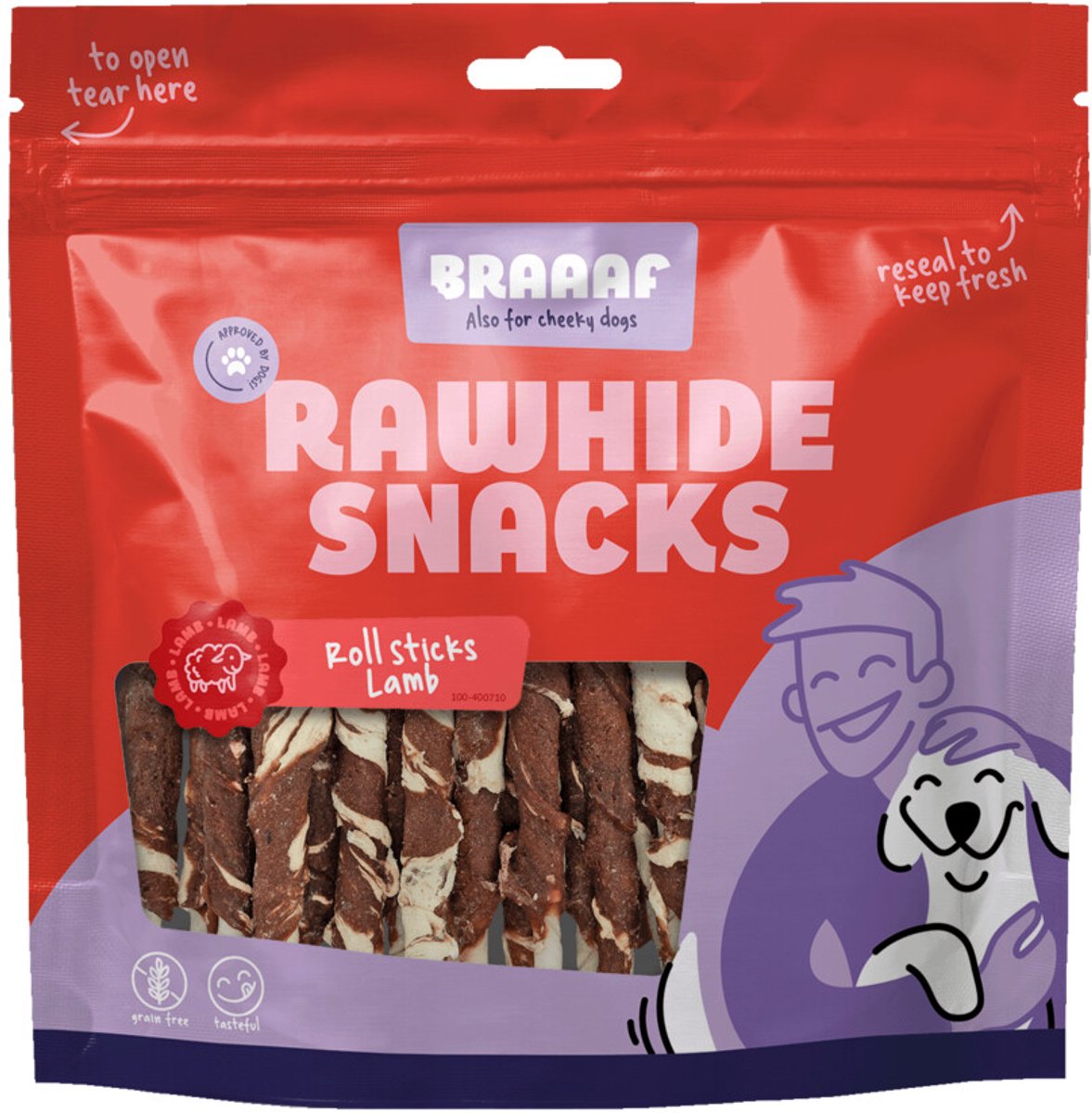 Braaaf Hondensnack Rol Sticks Lam - Vis 12 cm - 10 x 250 gr - Voordeelverpakking