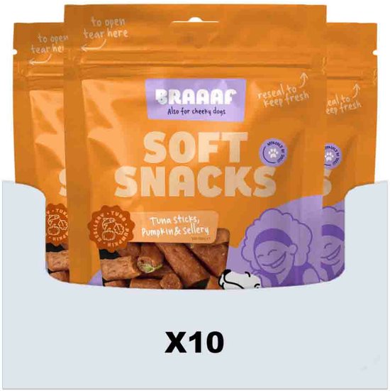 Braaaf Sticks Hondensnack Tonijn - Pompoen - Selderij - 10 x 85 gr - Voordeelverpakking