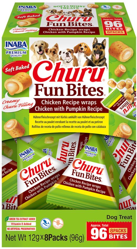 Inaba Churu Fun Bites Wraps Hondensnack Multipack Chicken & Pumpkin - 8 x 12 gr