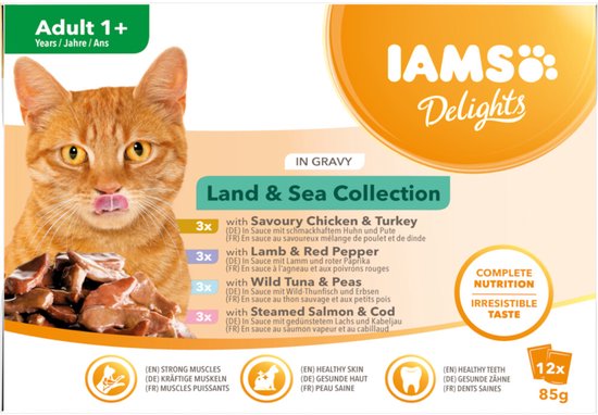 IAMS Delights Land - Sea - 2 x 12 x 85 gr - Voordeelverpakking