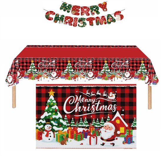 Kerst Tafeldecoratie Set - feestserviesset - Kerst Serviesset - 24 stuks ( bekers, rietjes, borden (ø 18 cm), servetten )& 1 tafelkleed (137x274 cm) - Feestelijke kersttafel versiering van Merkloos — afbeelding 2