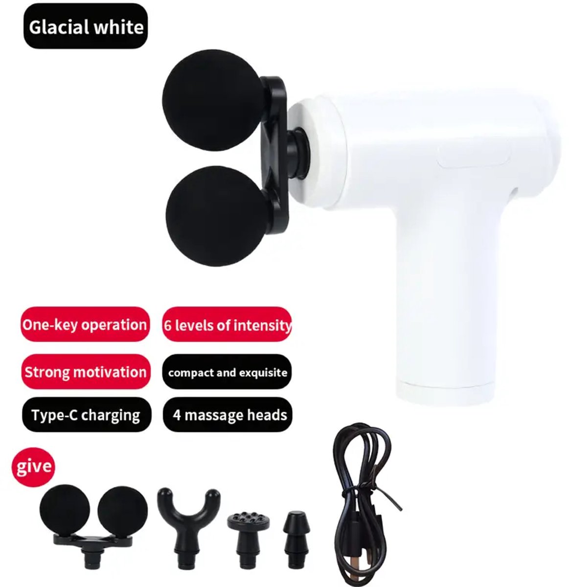 Massagepistool met dubbele kop - USB-oplaadbaar, 6 standen, ABS-materiaal, geschikt voor fitness en buitengebruik, perfect cadeau voor mannen en vrouwen - ideaal voor Kerstmis en Thanksgiving