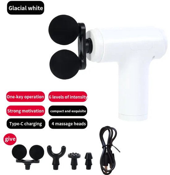 Massagepistool Dubbele Kop USB-oplaadbaar Wit 6 standen - Massagepistool - €30,19