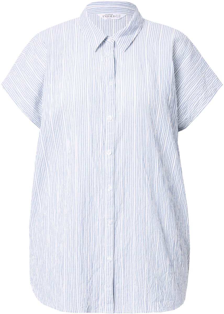 Studio Untold - Dames - Overhemdblouse oversized structuurstrepen - Hemelsblauw - Maat 42+