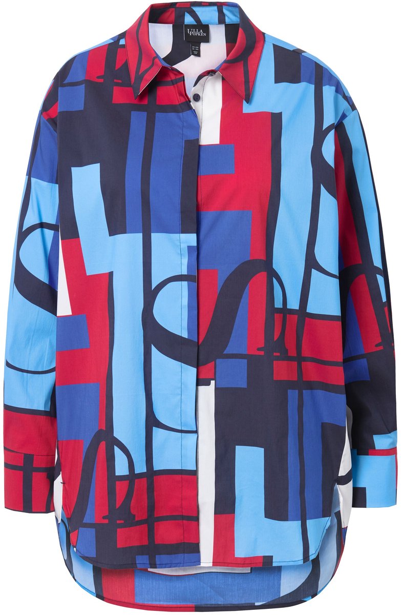 Ulla Popken - Dames - Overhemdblouse colorblocking oversized overhemdkraag - Marine - Maat 54+