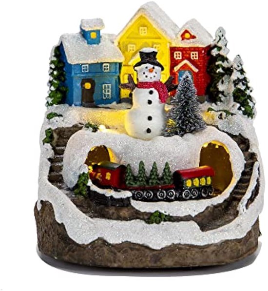 Kerstdorp, scène met verlichting, kerstdecoratie, kerstdecoratie, verlicht kersthuis met led, kerstscène, decoratie stad met draaibare boom voor kerstfeest, decoratie (sneeuwman)