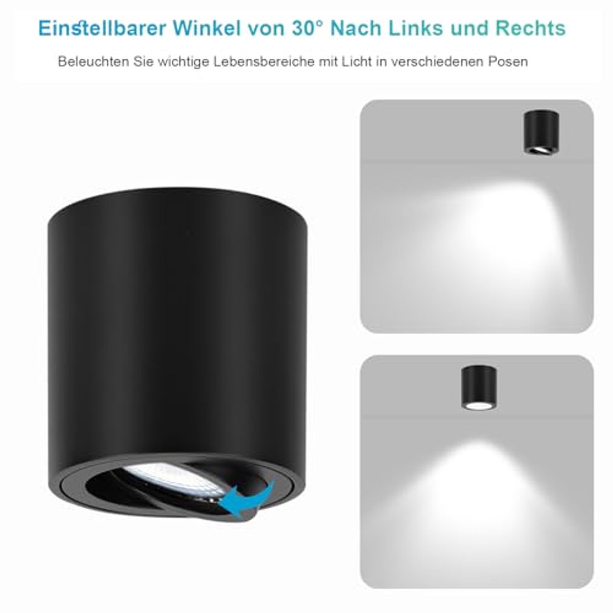 4 zwarte plafondspots met draaibare inbouwspots voor GU10-lampen - Ø 80 mm aluminium