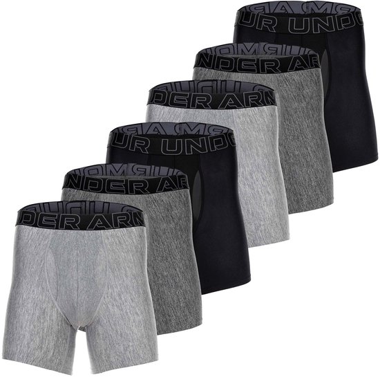 Set van 6 Under Armour boxershorts in zwart, grijs en lichtgrijs met een logo tailleband.