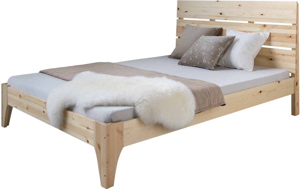Homestyle4u Tweepersoonsbed - 140x200 cm - Naturel - met lattenbodem