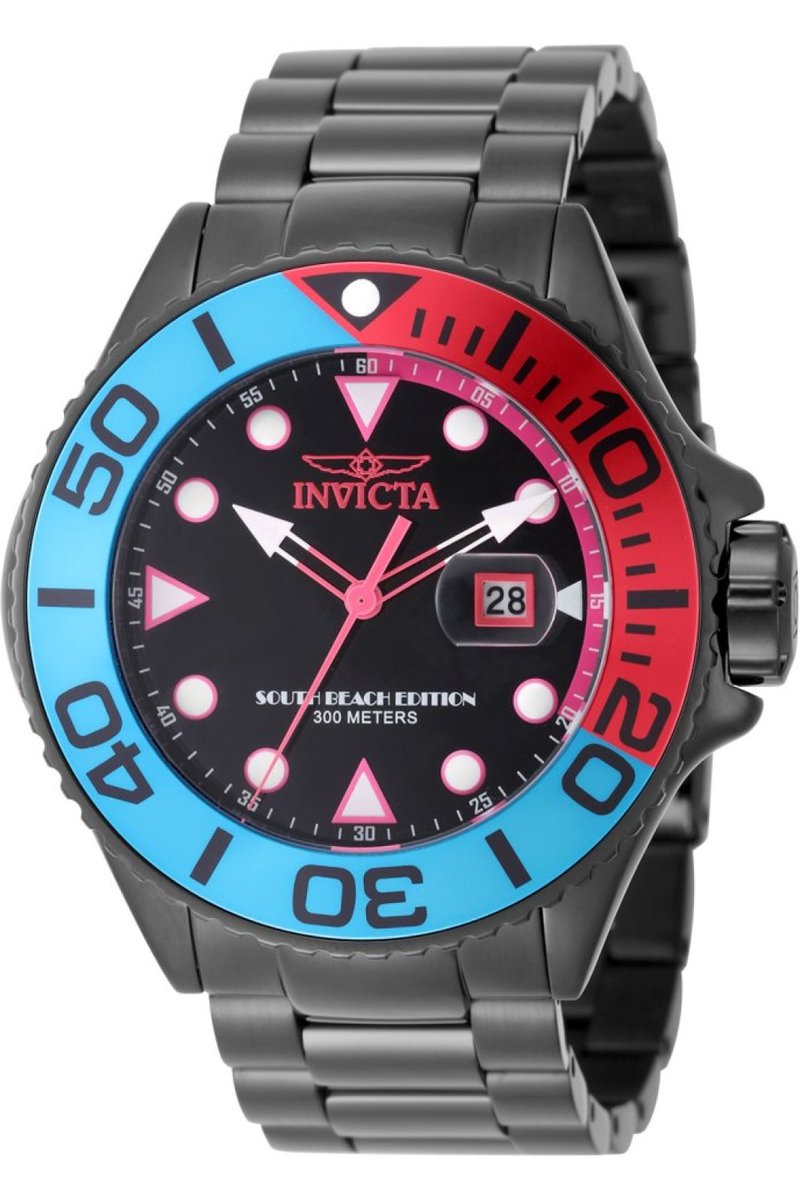 Invicta Grand Diver 48614 Heren Horloge - Waterdicht - Analoog - Quartz Uurwerk - Roestvrij Staal met zwarte Wijzerplaat - 52mm