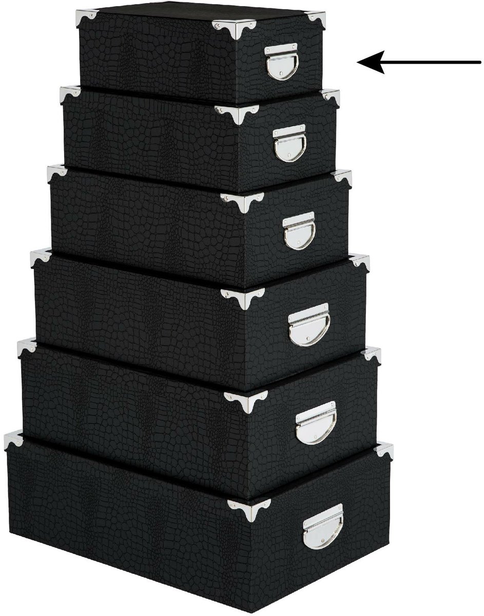 5Five Opbergdoos/box - 6x - zwart - L28 x B19.5 x H11 cm - Stevig karton - Crocobox