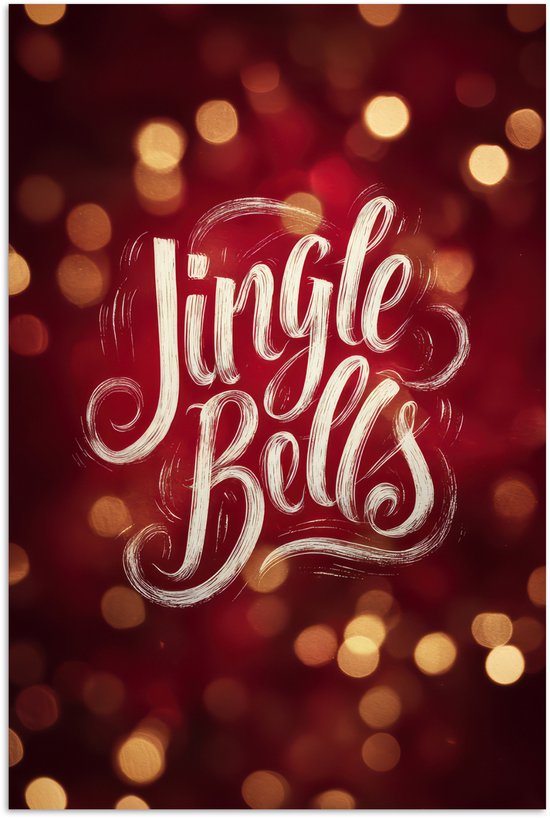 Poster 60x90 cm - Jingle - Bells - Kerst - Rood - Posters - Kamer decoratie - Wanddecoratie woonkamer - Muurdecoratie slaapkamer - Kerstversiering - Kerstdecoratie voor binnen - Kerstmis