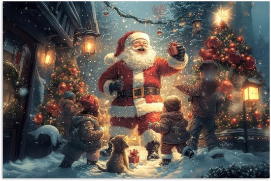 Poster 120x80 cm - Kerstvreugde - Sneeuw - Kleurrijk - Posters - Kamer decoratie - Wanddecoratie woonkamer - Muurdecoratie slaapkamer - Kerstversiering - Kerstdecoratie voor binnen - Kerstmis