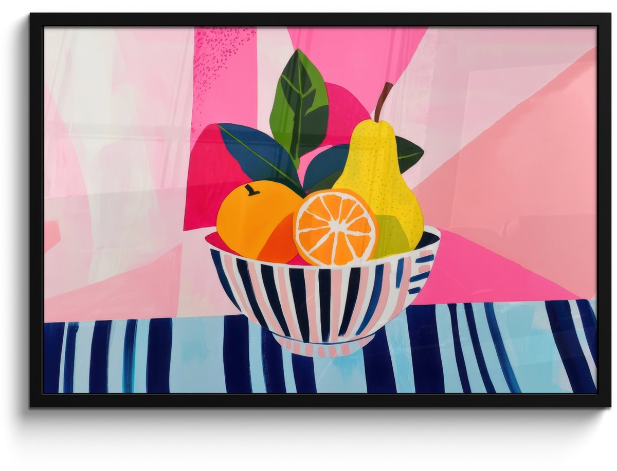FrameYourWall Poster in lijst - Fotolijst 90x60 cm - Posters - Fruit - Abstracte achtergrond - Roze - Posterlijst zwart - Decoratie - Wanddecoratie woonkamer - Muurdecoratie slaapkamer