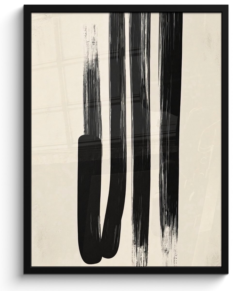 FrameYourWall Poster in lijst - Fotolijst 60x80 cm - Posters - Penseelstreken - Verticaal - Zwart - Posterlijst zwart - Decoratie - Wanddecoratie woonkamer - Muurdecoratie slaapkamer