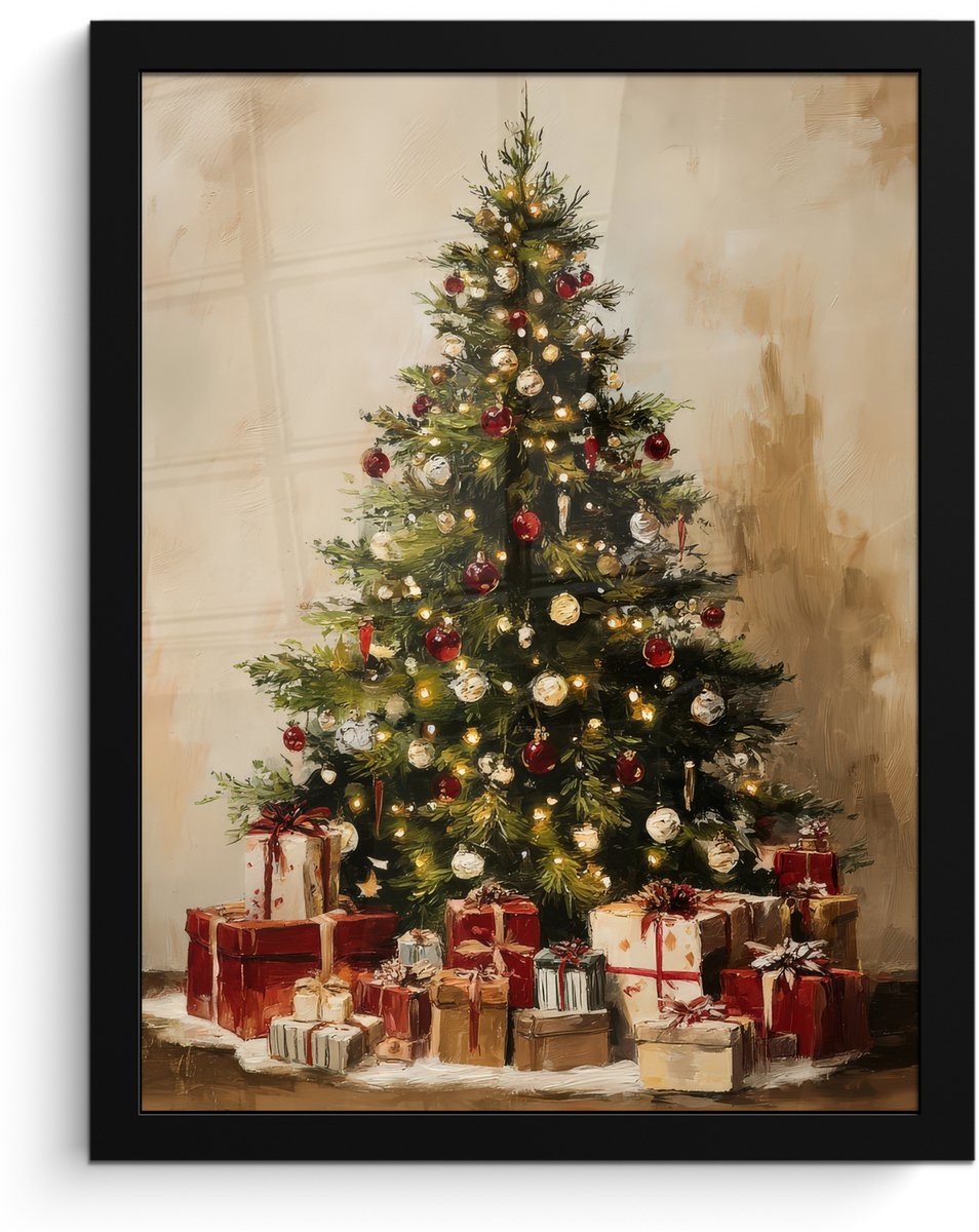 FrameYourWall Poster in lijst - Fotolijst 30x40 cm - Posters - Kerstboom - Versierd - Kleurrijk - Posterlijst zwart - Decoratie - Wanddecoratie woonkamer - Muurdecoratie slaapkamer - Kerstversiering - Kerstdecoratie voor binnen - Kerstmis