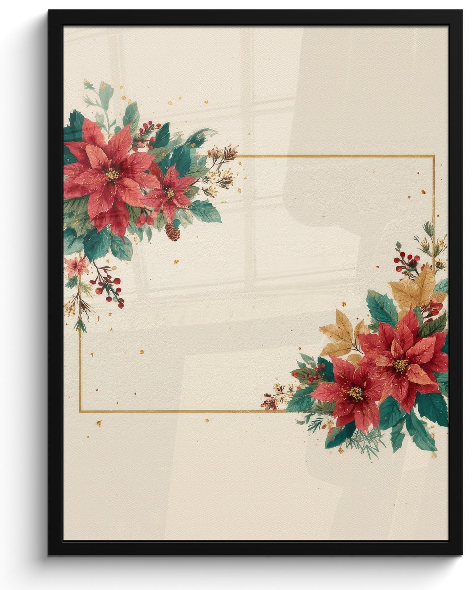 FrameYourWall Poster in lijst - Fotolijst 60x80 cm - Posters - Kerst - Pointia - Omlijsting - Kleurrijk - Posterlijst zwart - Decoratie - Wanddecoratie woonkamer - Muurdecoratie slaapkamer - Kerstversiering - Kerstdecoratie voor binnen - Kerstmis