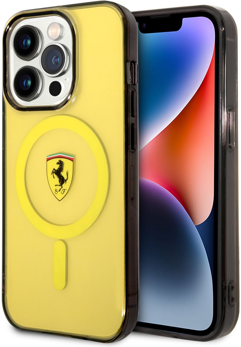 Ferrari Back cover - iPhone 14 Pro Max - Geel - Transparante randen - Valbescherming