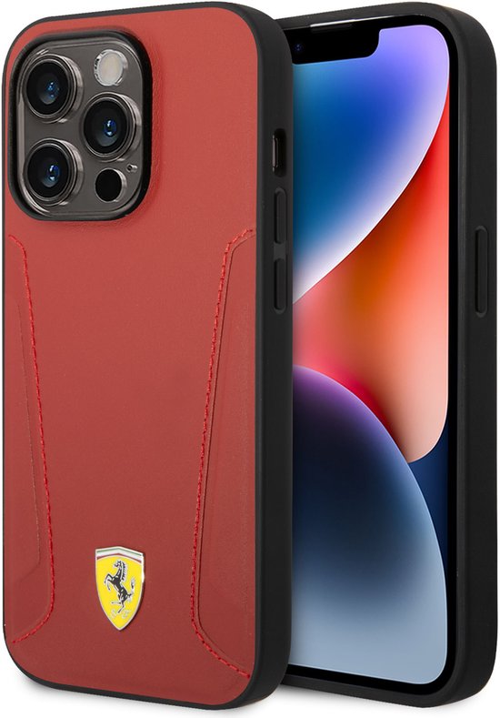 Ferrari Back cover voor iPhone 14 Pro Max - Rood - Premium leer & schokabsorptie - Draadloos opladen van Merkloos — afbeelding 2
