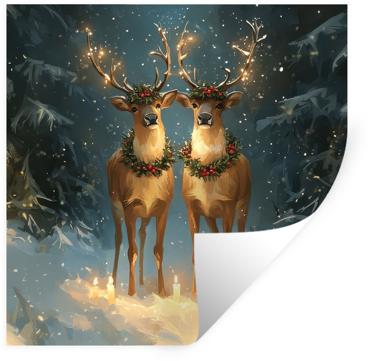 Muurstickers - Sticker Folie - Dennensprookje - Rendier - Nacht - 50x50 cm - Plakfolie - M