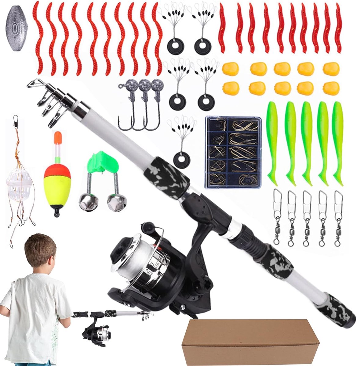 visspel voor kinderen - Beginnersvisbenodigdheden, Vishengelset Compleet, Beginnersvisset - voor jongens en meisjes, Kamperen, Wandelen, Reizen of Picknicks, Park Achtertuin Familie School Zoetwater Zoutwater - Cyslmuk®