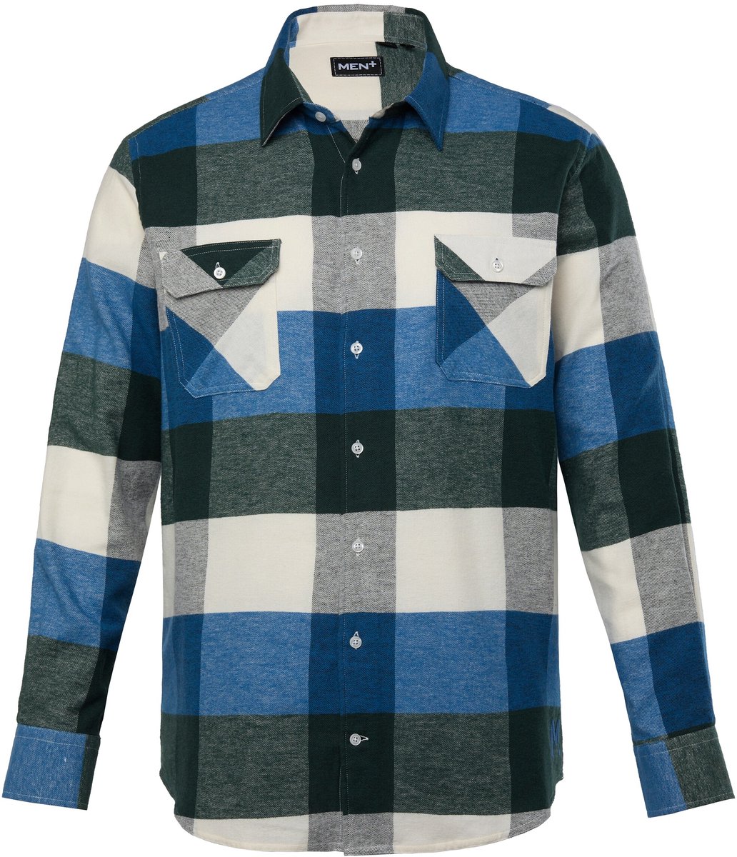 Men Plus - Heren - Geruit flanellen overhemd lange mouwen kentkraag Comfort Fit - Donkerpetrol - Maat 8XL