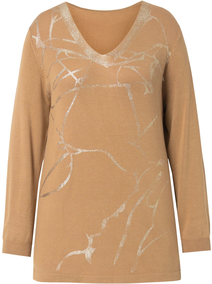 MIAMODA - Dames - Trui A-lijn metallic marmerpatroon - Hazelnoot - Maat 54+