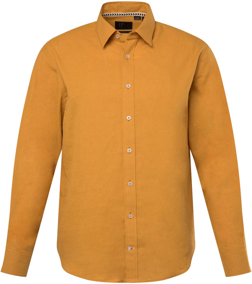 JP 1880 - Heren - Overhemd van linnenmix lange mouwen kentkraag moderne pasvorm - Currygeel - Maat 5XL