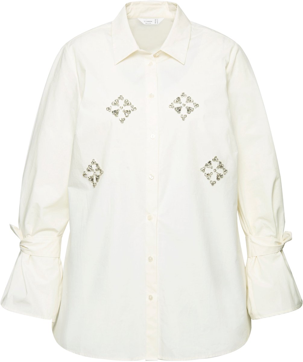 MIAMODA - Dames - Blouse A-lijn siersteentjes - Sneeuwwit - Maat 50