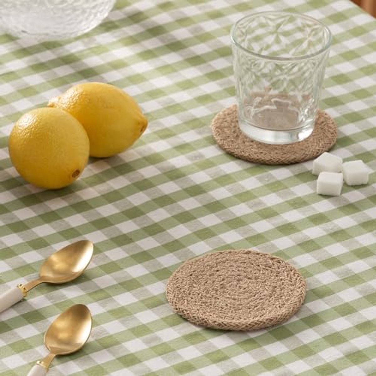Ronde Jute Placemats - Set van 6, 10 x 10 cm, Handgeweven, Natuurlijk