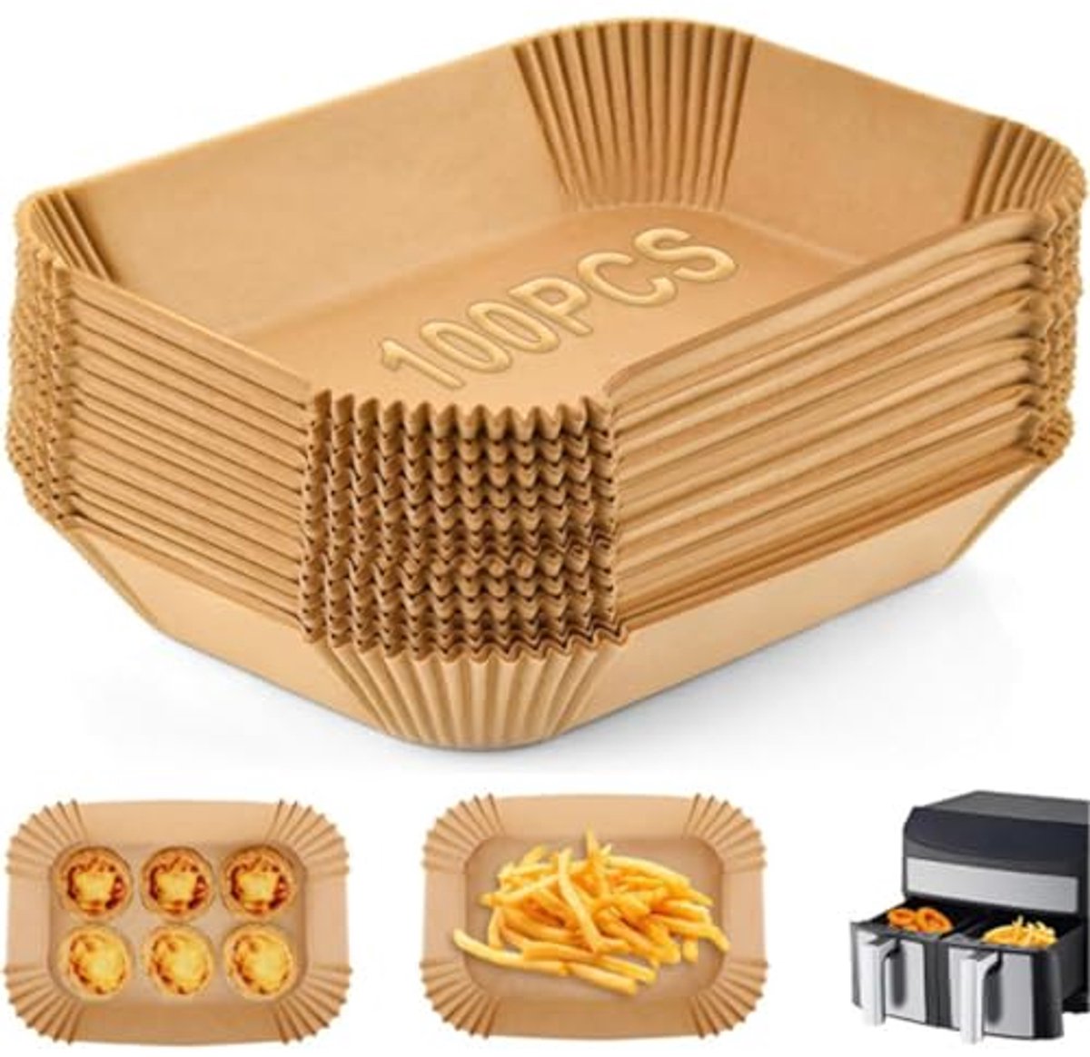 Papier voor heteluchtfriteuse - 100 vellen, geschikt voor 5-8 liter airfryers