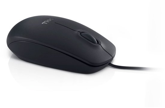 Souris optique Dell noire filaire, vue de face.